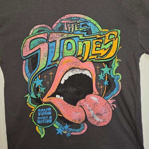 the Rolling Stones Tops - Rolling Stones Graphic Retro 70's Vibe Festival Skinny Fit Grey Medium T-Shirt